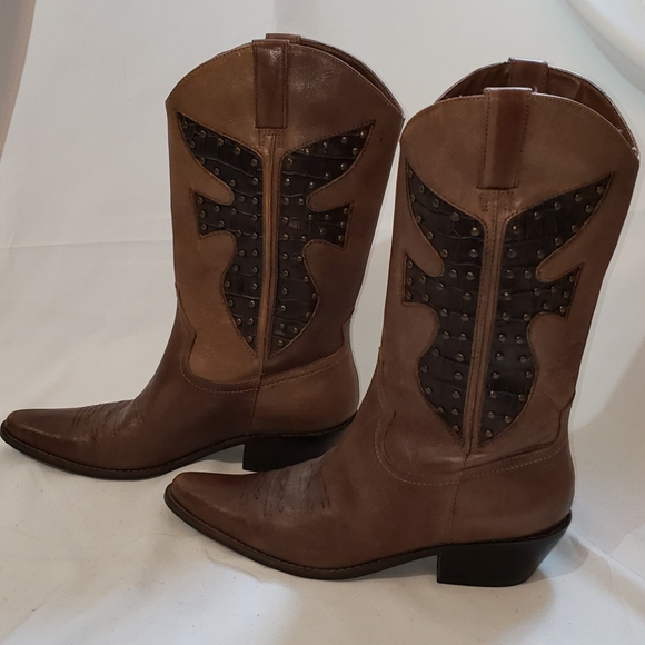 EUC Matisse Brown Leather Studded Cowboy Boots 8 - Picture 5 of 11